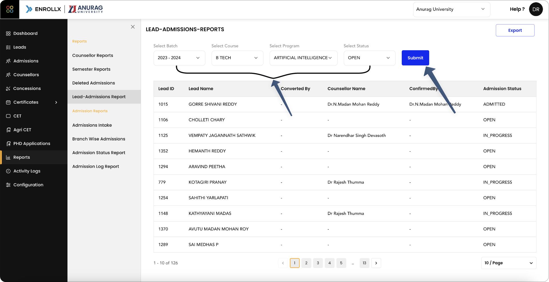 Lead Admission Report