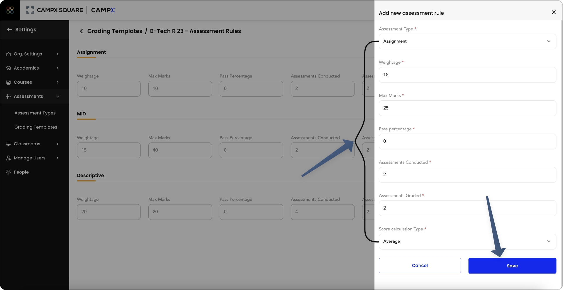 Grading templates Screenshot