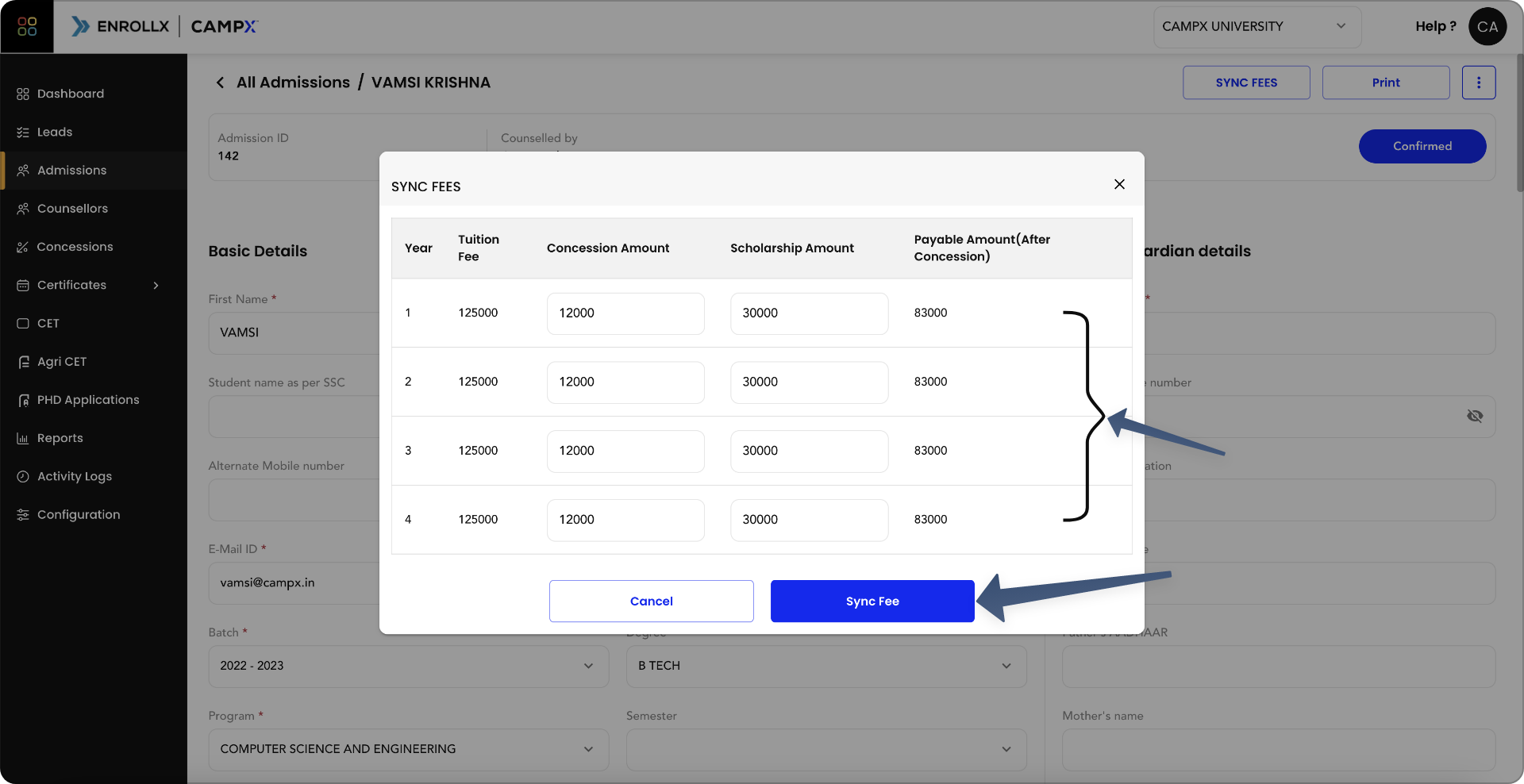 Navigate to Sync Fees